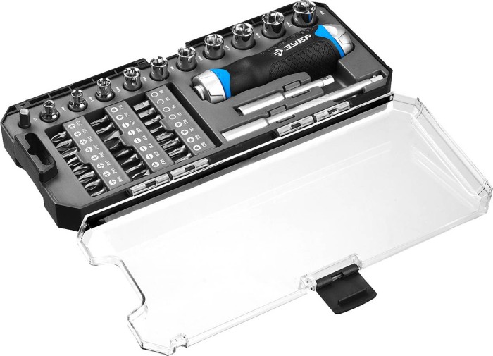 ЗУБР 38 шт., отвертка реверсивная с насадками 25352-H38 Профессионал