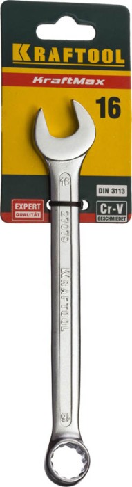 KRAFTOOL 16 мм, Cr-V сталь, хромированный, гаечный ключ комбинированный 27079-16