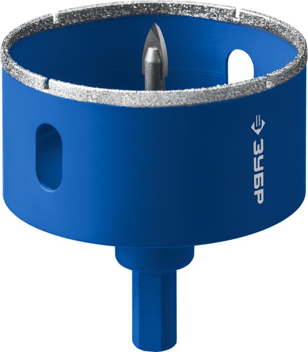 ЗУБР  АГК d 73 мм (центр. сверло, трехгр. хвост, Р60), Алмазная коронка, Профессионал (29850-73)