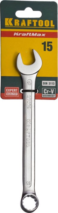 KRAFTOOL 15 мм, Cr-V сталь, хромированный, гаечный ключ комбинированный 27079-15