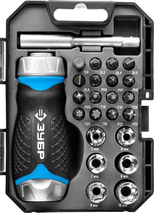 ЗУБР 24 шт., отвертка реверсивная с насадками 25353-H24 Профессионал