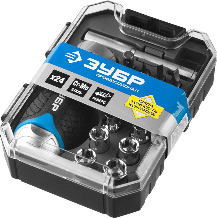 ЗУБР 24 шт., отвертка реверсивная с насадками 25353-H24 Профессионал
