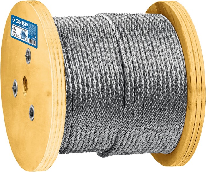 ЗУБР d=8 мм, L=80 м, DIN 3060, трос грузоподъемный стальной, оцинкованный 30415-08 Профессионал