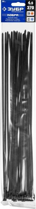 ЗУБР 370х4.6, 25 шт., хомуты нейлоновые черные, с плоским замком КОБРА 30935-46-370 Профессионал