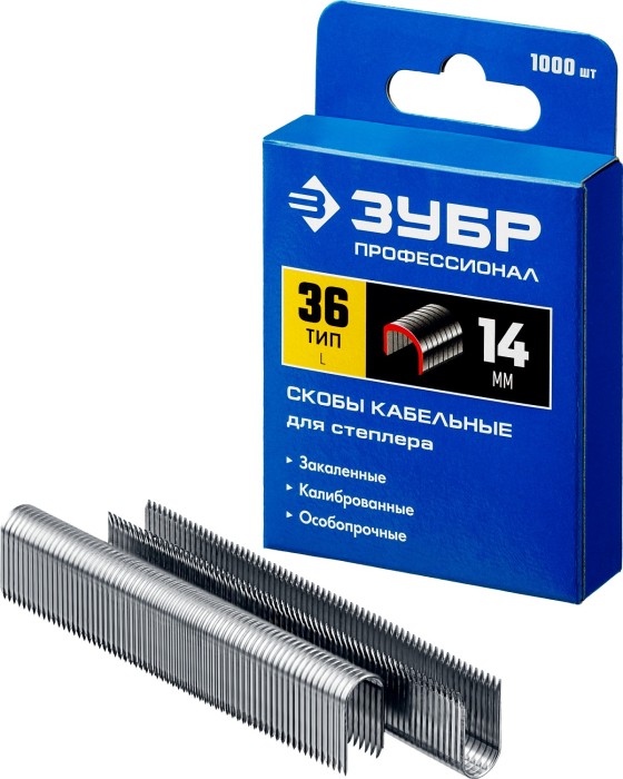ЗУБР 1000 шт., 14 мм, тип 36, скобы особопрочные 31612-14_z01 Профессионал