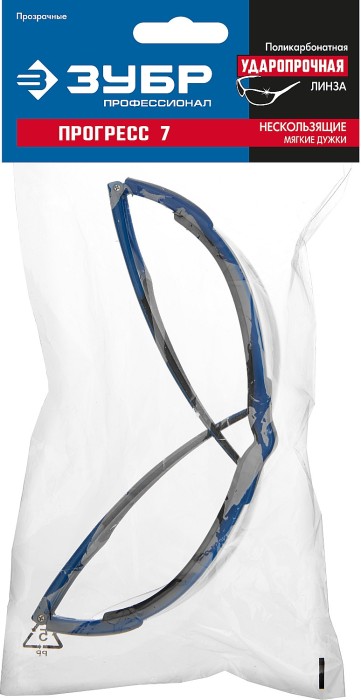 ЗУБР прозрачный, мягкие двухкомпонентные дужки, очки защитные Прогресс 7 110320_z01