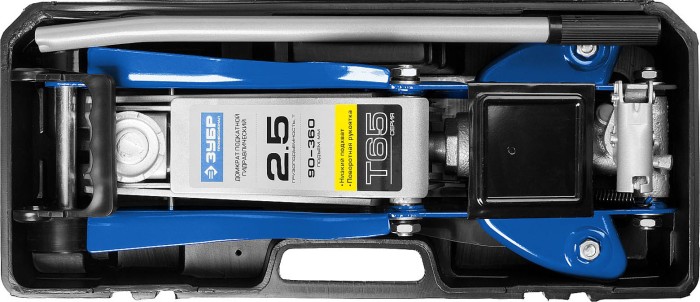 ЗУБР 2,5т, 90-360 мм, домкрат гидравлический подкатной в кейсе T65 43057-2.5-K Профессионал