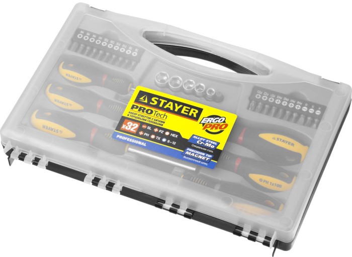 STAYER 32 шт., набор отверток с битами и торцевыми головками ProTech 25134-H18_z01