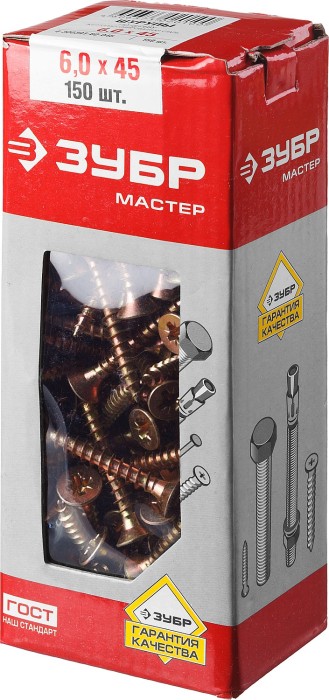 ЗУБР 45 х 6.0 мм, 150 шт., желтый цинк, СУ-Ж саморезы универсальные по дереву 4-300391-60-045 Мастер