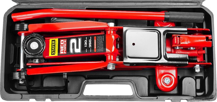 STAYER 2т, 130-350 мм, домкрат гидравлический подкатной в кейсе RED FORCE 43153-2-K