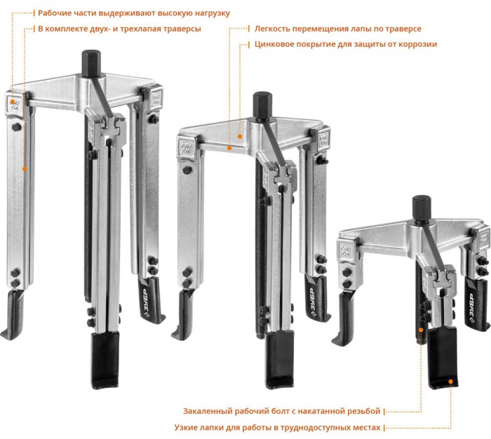 ЗУБР набор съемников со сменными захватами 43305-H13, кейс