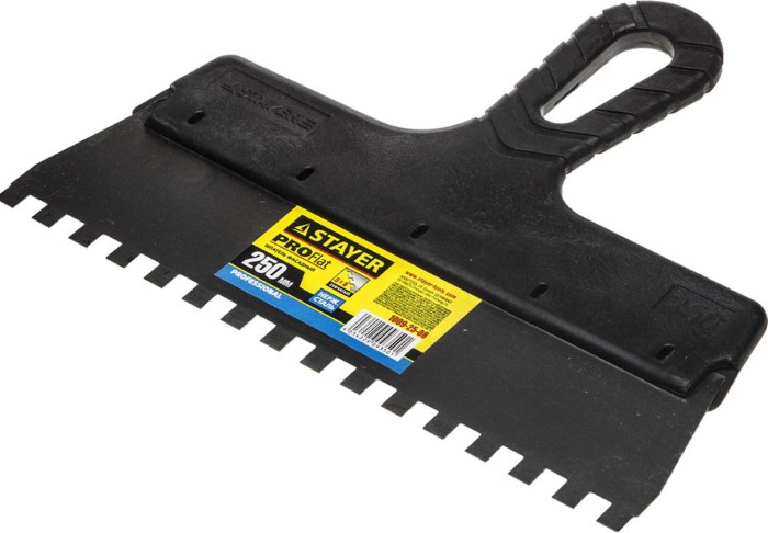 STAYER 250 мм, нержавеющая полотно, пластмассовая рукоятка, шпатель зубчатый 1009-25-08