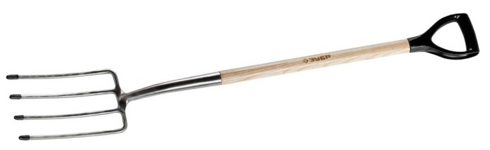 ЗУБР 290х180х1200 мм, нержавеющая сталь,  деревянный черенок из ясеня, пластиковая рукоятка, вилы садовые 4-39445