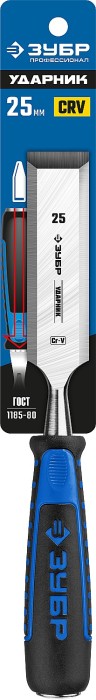 ЗУБР 25 мм, для ударных работ, с ударопрочной двухкомпонентной ручкой и стальным затыльником, стамеска 18097-25_z01 Профессионал