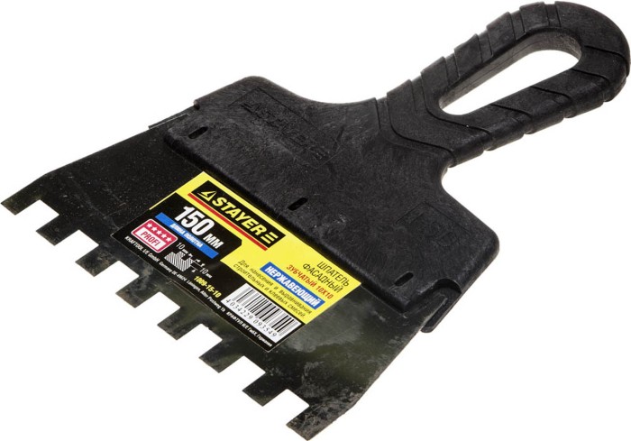 STAYER 150 мм, нержавеющая полотно, пластмассовая рукоятка, шпатель зубчатый 1009-15-10