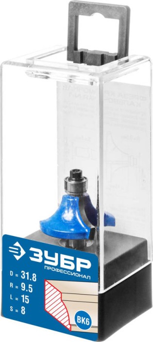 ЗУБР 31.8 x 15 мм, радиус 9.5 мм, фреза кромочная калевочная №1 28700-31.8 Профессионал