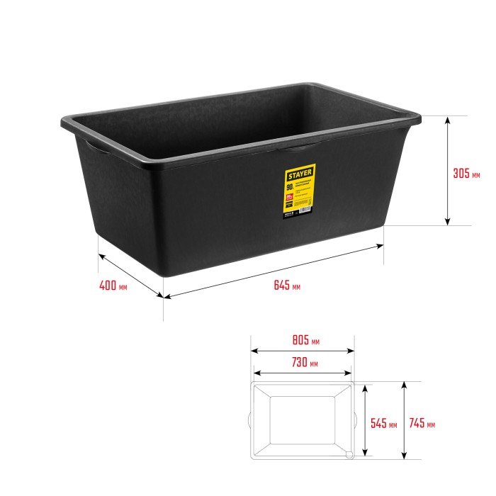 STAYER 90 л, 30x52x77 см, пластмассовый, трапециевидный, таз строительный 06099-90_z01