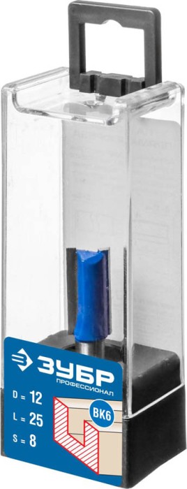 ЗУБР 12 x 25 мм, хвостовик 8 мм, фреза пазовая прямая 28753-12-25 Профессионал