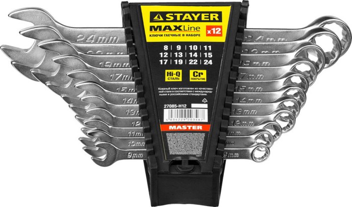 STAYER 12 шт, 8 - 24 мм, набор комбинированных гаечных ключей 27085-H12