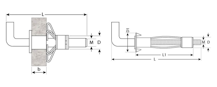 ЗУБР 80 шт., М5х52х11 мм, оцинкованный, с крюком, анкер МОЛЛИ для пустотелых конструкций 302492-05-052