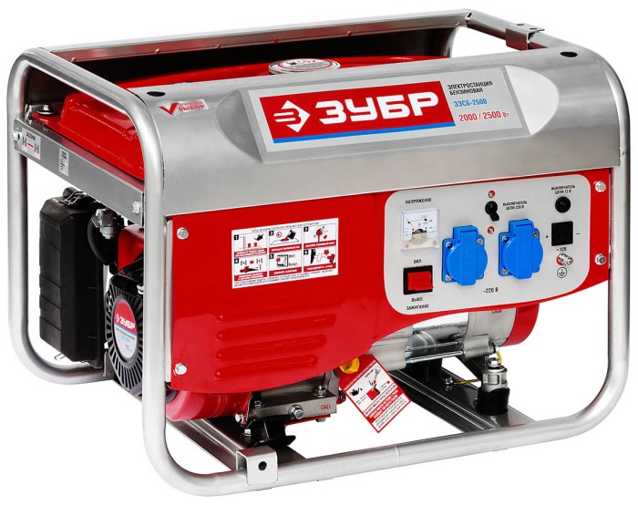 ЗУБР 2/2.5 кВт, однофазный, синхронный, щеточный, электростанция бензиновая (генератор) ЗЭСБ-2500 Мастер