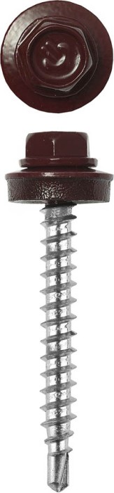 ЗУБР 80 х 4.8 мм, 140 шт., RAL 3005 темно-красный, СКД саморезы кровельные для деревянной обрешетки 4-300315-48-080-3005 Профессионал