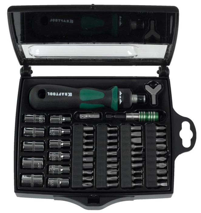 KRAFTOOL 55 предм., отвертка реверсивная с битами 25554-H55