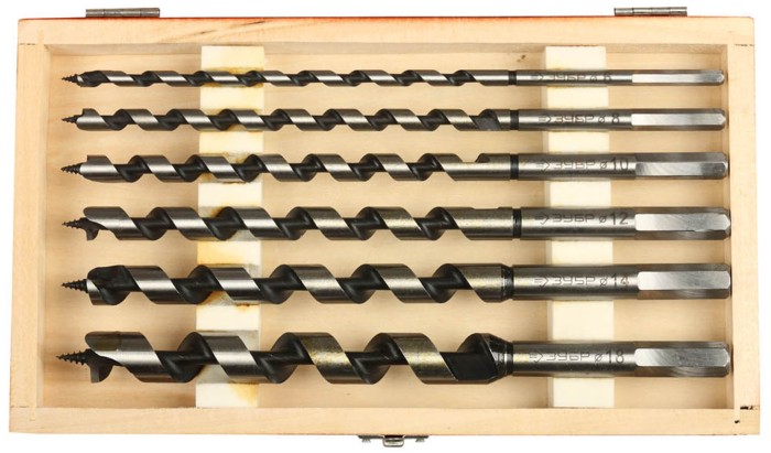 ЗУБР 6 шт., Ø 6-8-10-12-14-18 мм, спираль левиса, шестигранный хвостовик, набор сверл по дереву 2948-235-H6 Эксперт