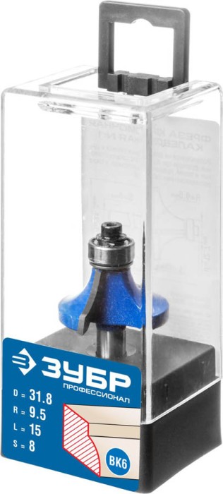 ЗУБР 31.8 x 15 мм, радиус 9.5 мм, фреза кромочная калевочная №1 28701-31.8 Профессионал