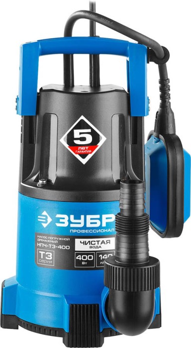 ЗУБР 400 Вт, 140 л/мин, насос погружной дренажный для чистой воды НПЧ-Т3-400 Профессионал