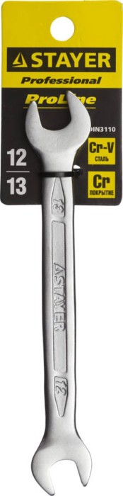 STAYER 12х13 мм, Cr-V сталь, хромированный, гаечный ключ рожковый 27035-12-13 Professional