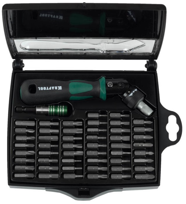 KRAFTOOL 52 шт., отвертка реверсивно-рычажная, с битами 25555-H52