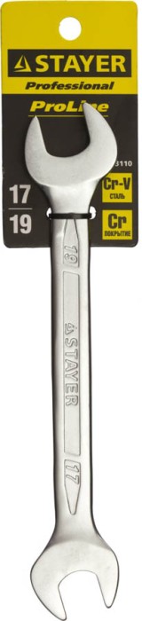 STAYER 17х19 мм, Cr-V сталь, хромированный, гаечный ключ рожковый 27035-17-19 Professional