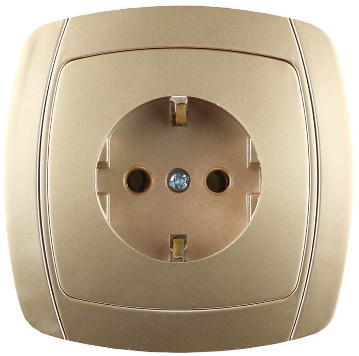 СВЕТОЗАР 16А/~250В, золотой, розетка одинарная в сборе &quot;АКЦЕНТ&quot; SV-54205-GM