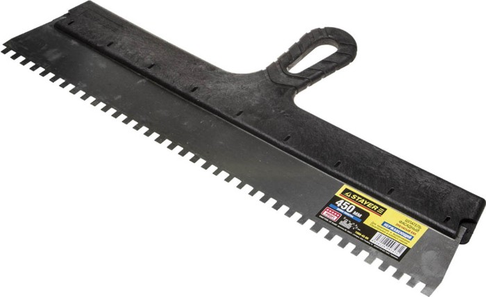 STAYER 450 мм, нержавеющая полотно, пластмассовая рукоятка, шпатель зубчатый 1009-45-06
