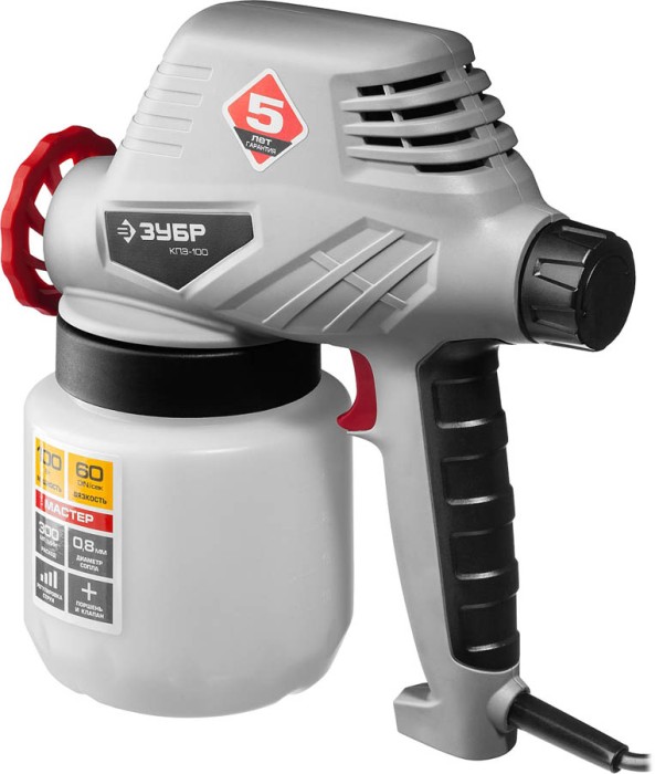 ЗУБР 100 Вт, плунжерный, безвоздушный, краскопульт электрический КПЭ-100 Мастер