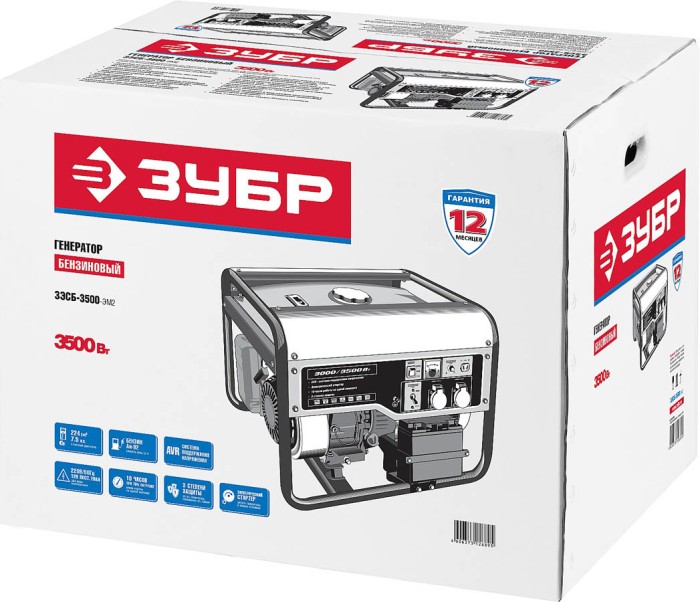 ЗУБР 3/3.5 кВт, однофазный, синхронный, щеточный, генератор бензиновый ЗЭСБ-3500-ЭМ2 Мастер