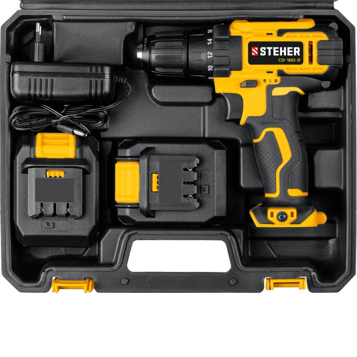 STEHER 16 В, 2 АКБ (2Ач), в кейсе, дрель-шуруповерт CD-160-2
