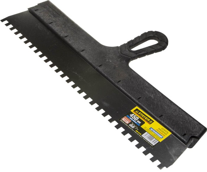 STAYER 450 мм, нержавеющая полотно, пластмассовая рукоятка, шпатель зубчатый 1009-45-08