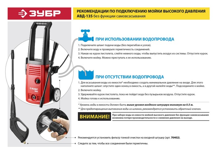 Мойка высокого давления ЗУБР АВД-135, щеточный двигатель, серия Мастер