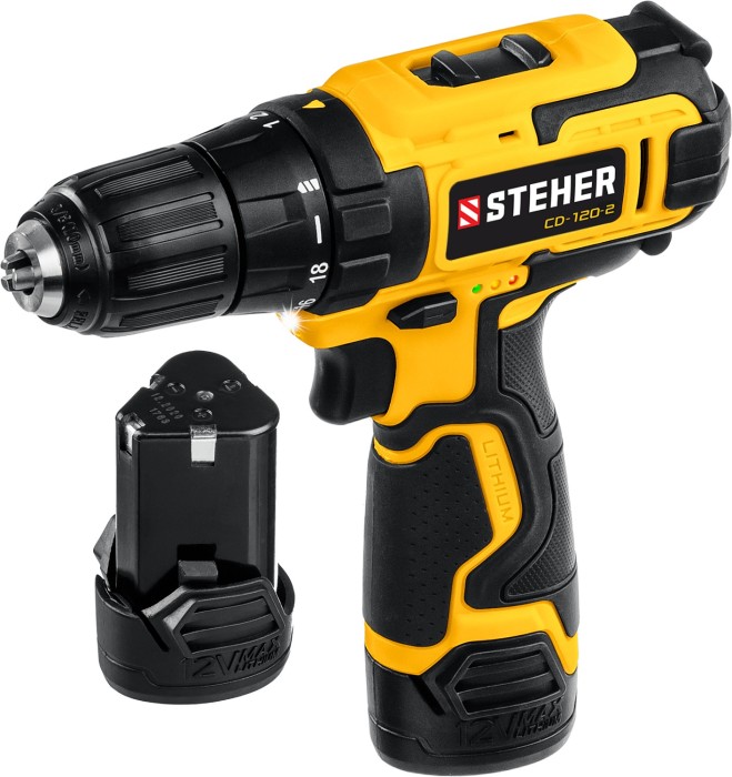 STEHER 12 В, 2 АКБ (2Ач), в кейсе, дрель-шуруповерт CD-120-2