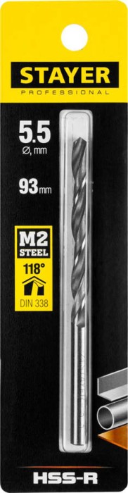 STAYER Ø 5.5 х 93 мм, сверло спиральное по металлу 29602-5.5 Professional