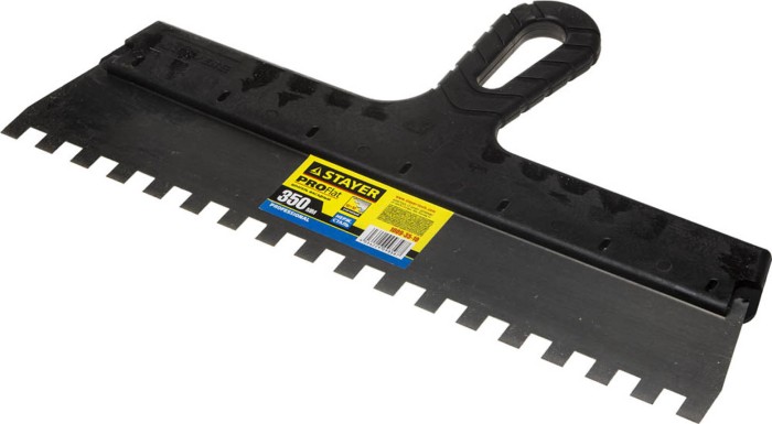 STAYER 350 мм, нержавеющая полотно, пластмассовая рукоятка, шпатель зубчатый 1009-35-10