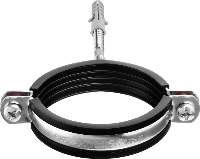 ЗУБР 1 шт., 2 1/2", оцинкованный, в комплекте с сантехнической шпилькой и дюбелем, хомут трубный с гайкой 37866-75-80_z01 Мастер