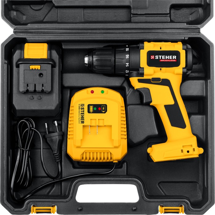 STEHER 20 В бесщёточная дрель-шуруповерт, 1 АКБ (2Ач), в кейсе, CDB-200-1