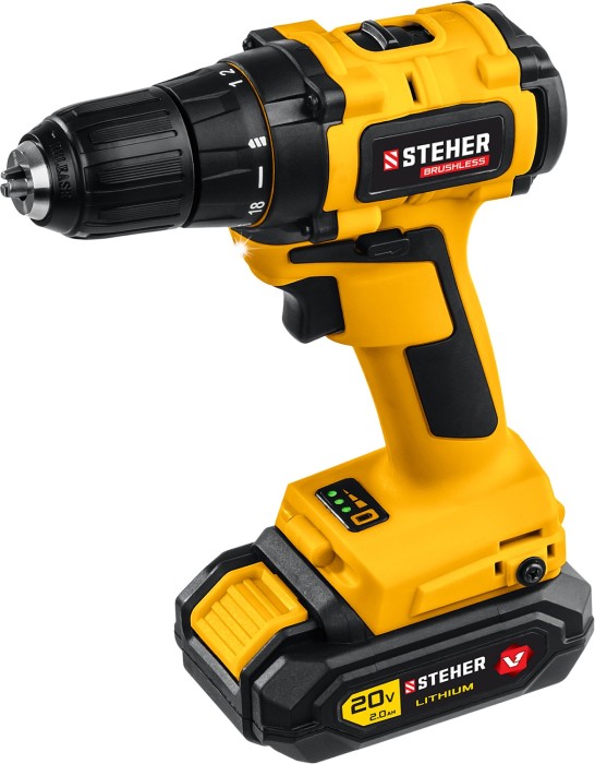 STEHER 20 В бесщёточная дрель-шуруповерт, 1 АКБ (2Ач), в кейсе, CDB-200-1