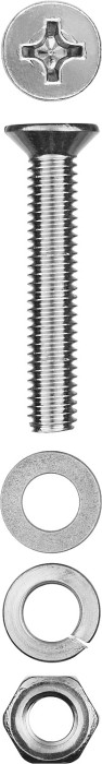 ЗУБР M5 x 40 мм, 12 шт., потайная головка, винт DIN 965 в комплекте с гайкой, шайбой, шайбой пружинной 303456-05-040