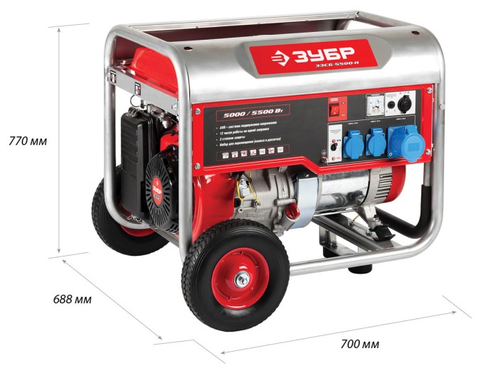 ЗУБР 5/5.5 кВт, однофазный, синхронный, щеточный, генератор бензиновый ЗЭСБ-5500-Н Мастер