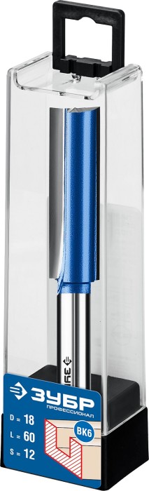 ЗУБР 18 x 60 мм, хвостовик 12 мм, фреза пазовая прямая с нижними подрезателями 28755-18-60 Профессионал
