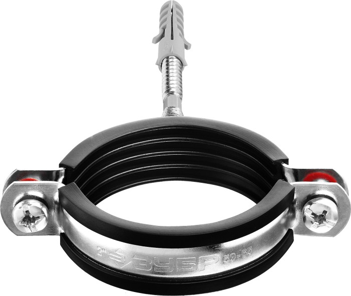 ЗУБР 1 шт., 2", оцинкованный, в комплекте с сантехнической шпилькой и дюбелем, хомут трубный с гайкой 37866-59-65 Мастер